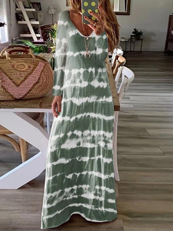 Women's Dresses Striped Print Round Neck Long Sleeve Dress - Maxi Dresses - INS | Online Fashion Free Shipping Clothing, Dresses, Tops, Shoes - 04/09/2021 - 20-30 - Category_Maxi Dresses