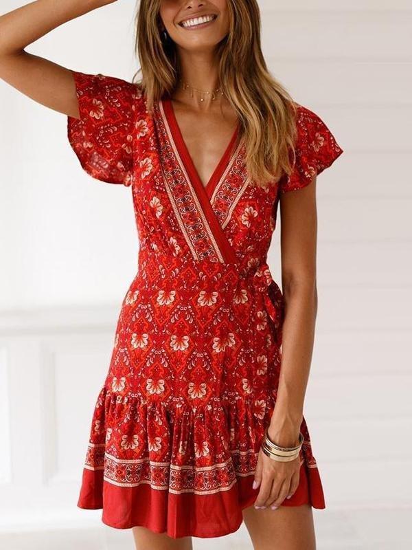 Women's Dresses Summer Wrap Bohemian Mini Dress - Midi Dresses - INS | Online Fashion Free Shipping Clothing, Dresses, Tops, Shoes - 01/02/2021 - Blue - Color_Blue