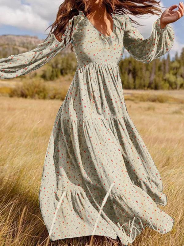 Women's Dresses Temperament Chiffon V-Neck Long Sleeve Dress - Maxi Dresses - INS | Online Fashion Free Shipping Clothing, Dresses, Tops, Shoes - 21/08/2021 - 30-40 - Category_Maxi Dresses