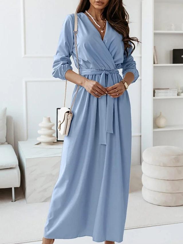 Women's Dresses Temperament V-Neck Long Sleeve Slim Dress - Midi Dresses - INS | Online Fashion Free Shipping Clothing, Dresses, Tops, Shoes - 20-30 - 22/09/2021 - color-blue