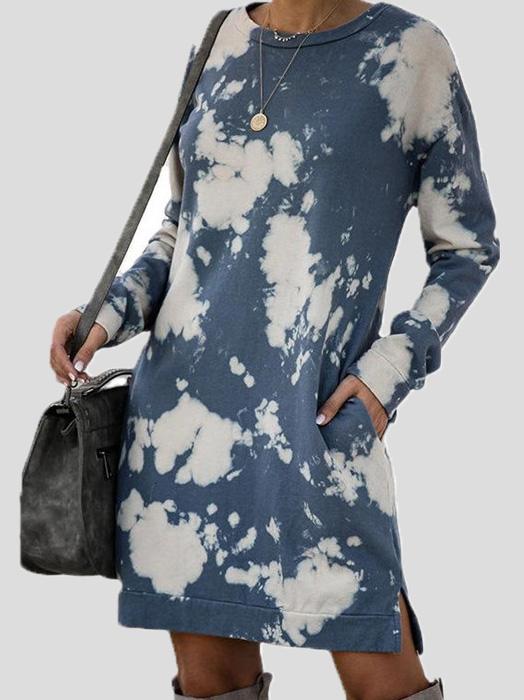 Women's Dresses Tie-Dye Print Gradient Long Sleeve Round Neck Dress - Mini Dresses - INS | Online Fashion Free Shipping Clothing, Dresses, Tops, Shoes - 10/09/2021 - 20-30 - Category_Mini Dresses