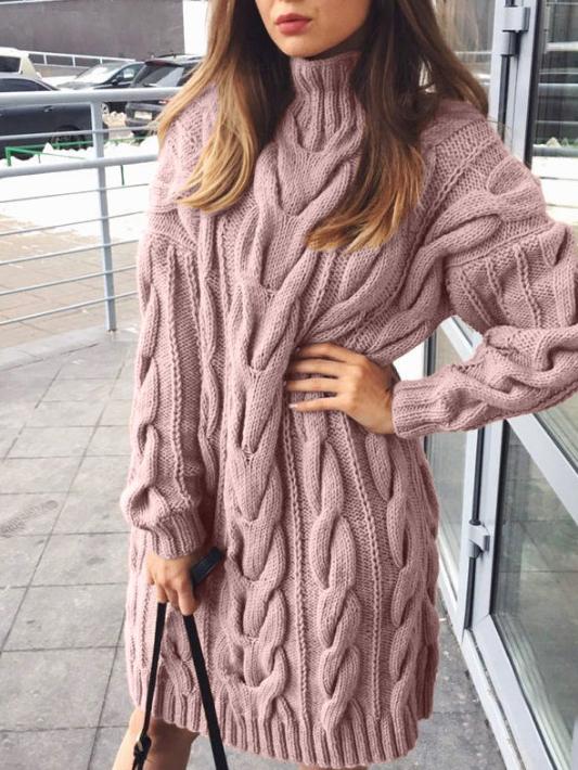 Women's Dresses Turtleneck Solid Twist Knit Long Sleeve Sweater Dress - Mini Dresses - INS | Online Fashion Free Shipping Clothing, Dresses, Tops, Shoes - 04/11/2021 - 30-40 - color-black