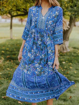 Women's Dresses V-Neck Bohemian Mid-Sleeve Floral Dress - Maxi Dresses - INS | Online Fashion Free Shipping Clothing, Dresses, Tops, Shoes - 10/09/2021 - 20-30 - Category_Maxi Dresses