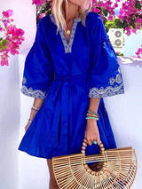 Women's Dresses V-Neck Embroidered Bohemian Mini Dress - Mini Dresses - INS | Online Fashion Free Shipping Clothing, Dresses, Tops, Shoes - 24/09/2021 - 30-40 - color-blue