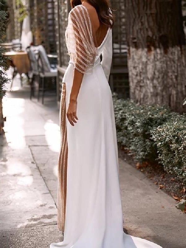 Women's Dresses V-Neck Lace Stitching Irregular Dress - Maxi Dresses - Instastyled | Online Fashion Free Shipping Clothing, Dresses, Tops, Shoes - 30/12/2021 - color-white - Color_White