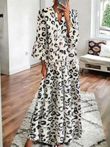 Women's Dresses V-Neck Leopard Print Boho Long Sleeve Dress - Maxi Dresses - INS | Online Fashion Free Shipping Clothing, Dresses, Tops, Shoes - 15/09/2021 - 20-30 - Category_Maxi Dresses