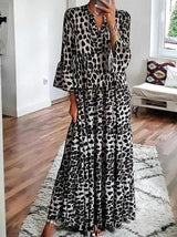 Women's Dresses V-Neck Leopard Print Boho Long Sleeve Dress - Maxi Dresses - INS | Online Fashion Free Shipping Clothing, Dresses, Tops, Shoes - 15/09/2021 - 20-30 - Category_Maxi Dresses