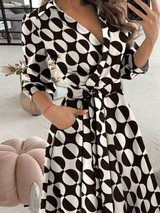 Women's Dresses V-Neck Long Sleeve Pocket Print Dress - Midi Dresses - INS | Online Fashion Free Shipping Clothing, Dresses, Tops, Shoes - 20-30 - 29/09/2021 - color-black