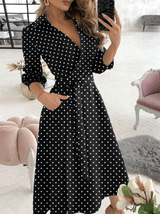 Women's Dresses V-Neck Long Sleeve Pocket Print Dress - Midi Dresses - INS | Online Fashion Free Shipping Clothing, Dresses, Tops, Shoes - 20-30 - 29/09/2021 - color-black