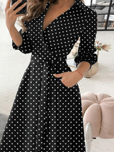 Women's Dresses V-Neck Long Sleeve Pocket Print Dress - Midi Dresses - INS | Online Fashion Free Shipping Clothing, Dresses, Tops, Shoes - 20-30 - 29/09/2021 - color-black