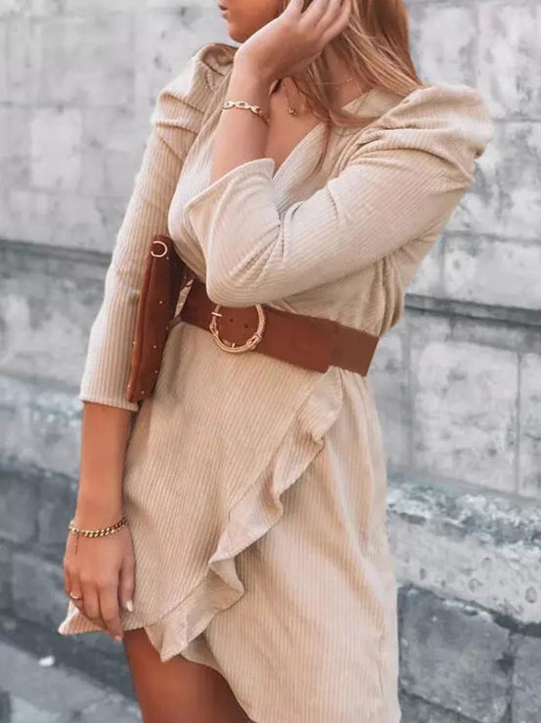 Women's Dresses V-Neck Long Sleeve Ruffle Dress - Mini Dresses - INS | Online Fashion Free Shipping Clothing, Dresses, Tops, Shoes - 20-30 - 20/08/2021 - Category_Mini Dresses