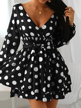 Women's Dresses V-Neck Polka Dot Long Sleeve Mini Dress - Mini Dresses - INS | Online Fashion Free Shipping Clothing, Dresses, Tops, Shoes - 24/09/2021 - 30-40 - color-black