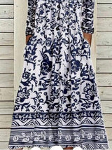 Women's Dresses V-Neck Printed 3/4 Sleeve Casual Dress - Midi Dresses - INS | Online Fashion Free Shipping Clothing, Dresses, Tops, Shoes - 27/10/2021 - 30-40 - color-blue