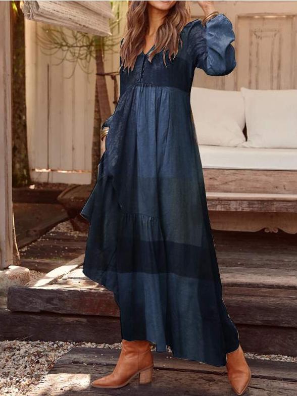 Women's Dresses V-Neck Retro Plaid Bubble Long Sleeve Dress - Maxi Dresses - INS | Online Fashion Free Shipping Clothing, Dresses, Tops, Shoes - 27/10/2021 - 30-40 - color-blue