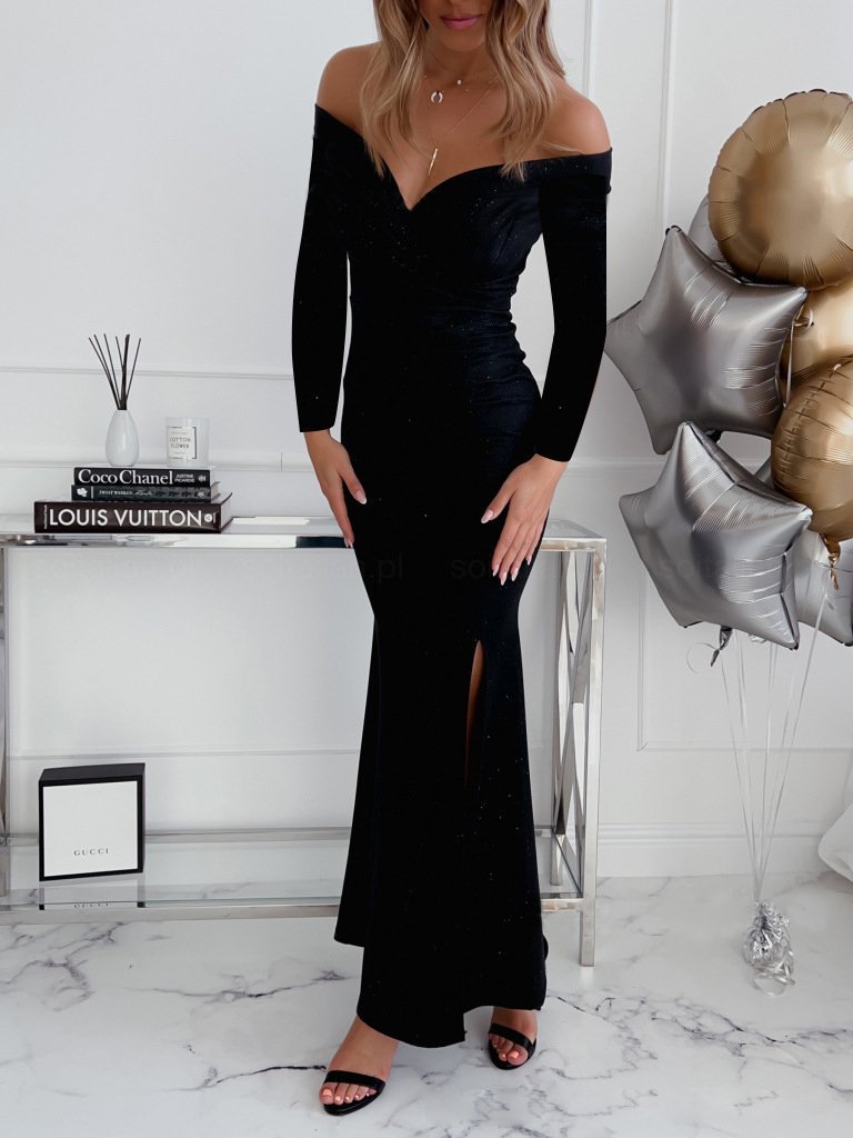 Women's Dresses V-Neck Shiny Split Long Sleeve Dress - Maxi Dresses - INS | Online Fashion Free Shipping Clothing, Dresses, Tops, Shoes - 24/11/2021 - color-black - color-khaki