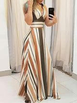 Women's Dresses V-Neck Sleeveless Striped Print Dress - Maxi Dresses - Instastyled | Online Fashion Free Shipping Clothing, Dresses, Tops, Shoes - 31/12/2021 - 40-50 - color-white