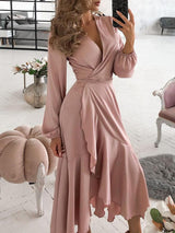 Women's Dresses V-Neck Slim Ruffled Long Sleeve Dress - Maxi Dresses - INS | Online Fashion Free Shipping Clothing, Dresses, Tops, Shoes - 21/08/2021 - 40-50 - Category_Maxi Dresses