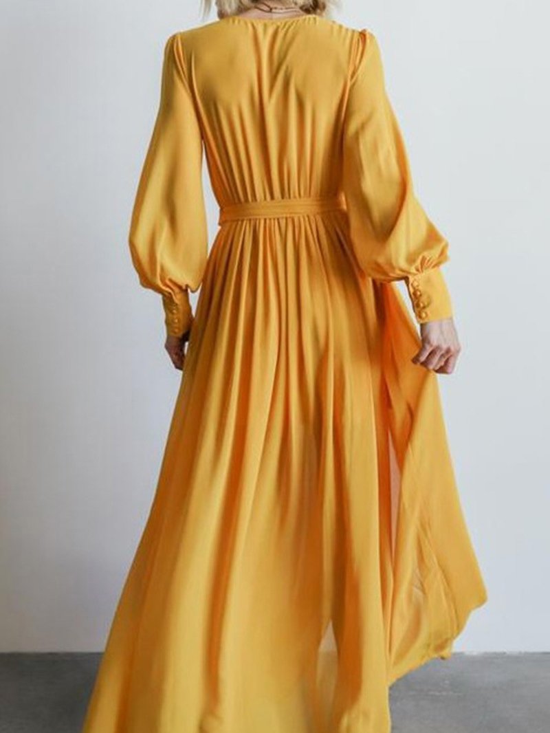 Women's Dresses V-Neck Temperament Long Sleeve Slit Dress - Maxi Dresses - INS | Online Fashion Free Shipping Clothing, Dresses, Tops, Shoes - 13/10/2021 - 40-50 - color-green