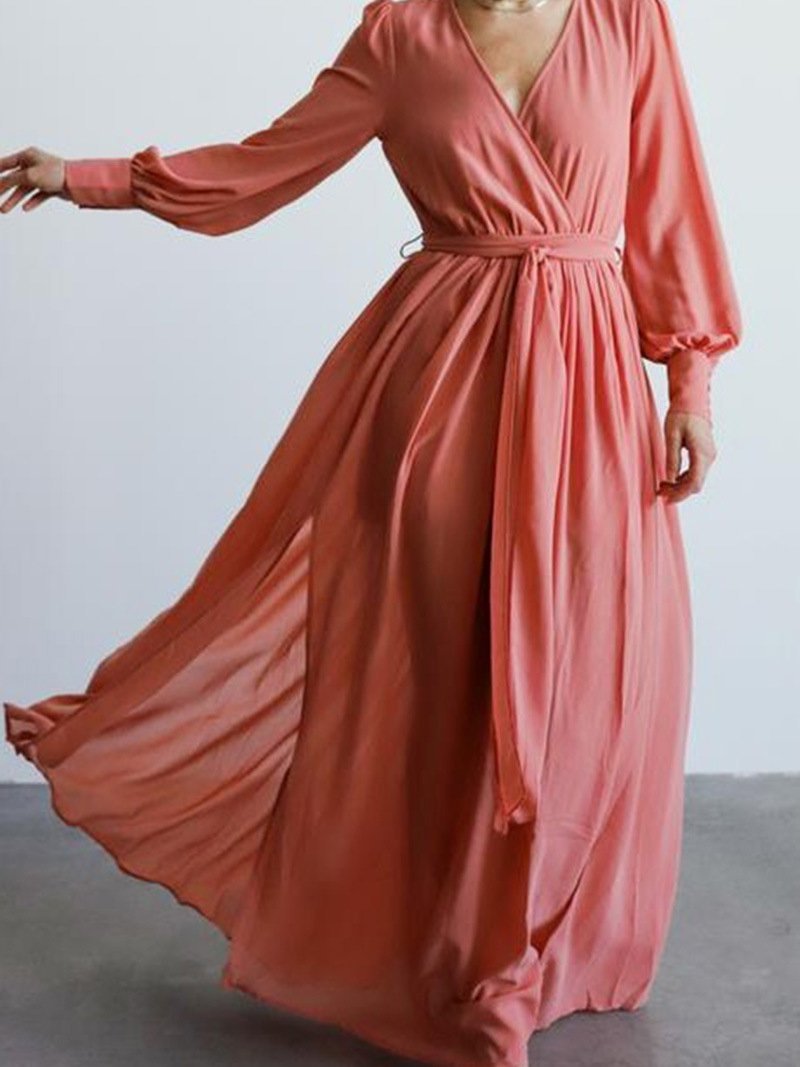 Women's Dresses V-Neck Temperament Long Sleeve Slit Dress - Maxi Dresses - INS | Online Fashion Free Shipping Clothing, Dresses, Tops, Shoes - 13/10/2021 - 40-50 - color-green