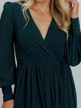 Women's Dresses V-Neck Temperament Long Sleeve Slit Dress - Maxi Dresses - INS | Online Fashion Free Shipping Clothing, Dresses, Tops, Shoes - 13/10/2021 - 40-50 - color-green