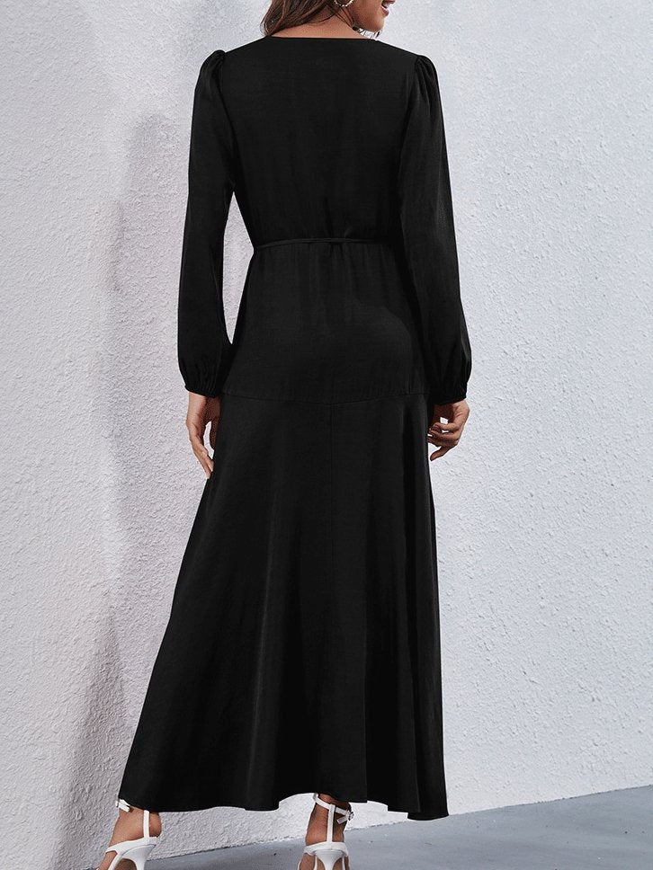 Women's Dresses V-Neck Tie Irregular Long Sleeve Dress - Maxi Dresses - INS | Online Fashion Free Shipping Clothing, Dresses, Tops, Shoes - 09/10/2021 - Color_Black - Color_Red