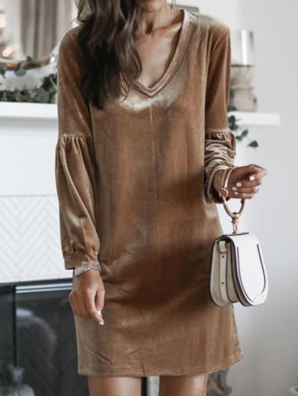 Women's Dresses V-Neck Velvet Long sleeve Dress - Mini Dresses - Instastyled | Online Fashion Free Shipping Clothing, Dresses, Tops, Shoes - 30-40 - 31/12/2021 - Casual Dresses