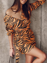 Women's Dresses V-Neck Zebra Print Lace-Up Long Sleeve Dress - Mini Dresses - INS | Online Fashion Free Shipping Clothing, Dresses, Tops, Shoes - 02/09/2021 - 10-20 - Category_Mini Dresses