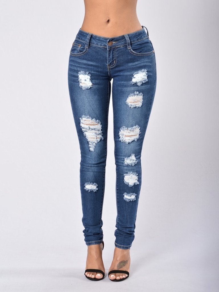 Women's High-Rise Stretch Ragged Jeans - Jeans - INS | Online Fashion Free Shipping Clothing, Dresses, Tops, Shoes - 15/03/2021 - 2XL - Blue