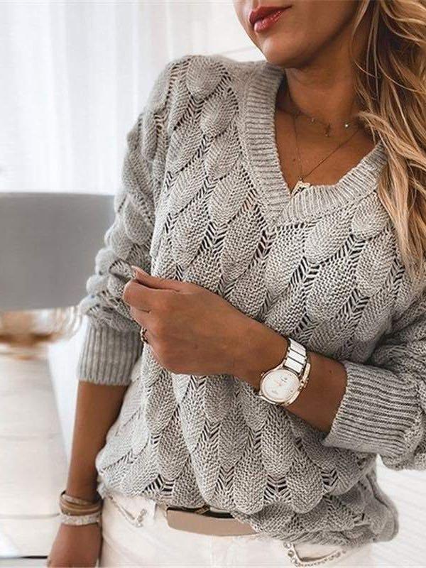 Women's Hollow V-neck Knitted Sweater - INS | Online Fashion Free Shipping Clothing, Dresses, Tops, Shoes