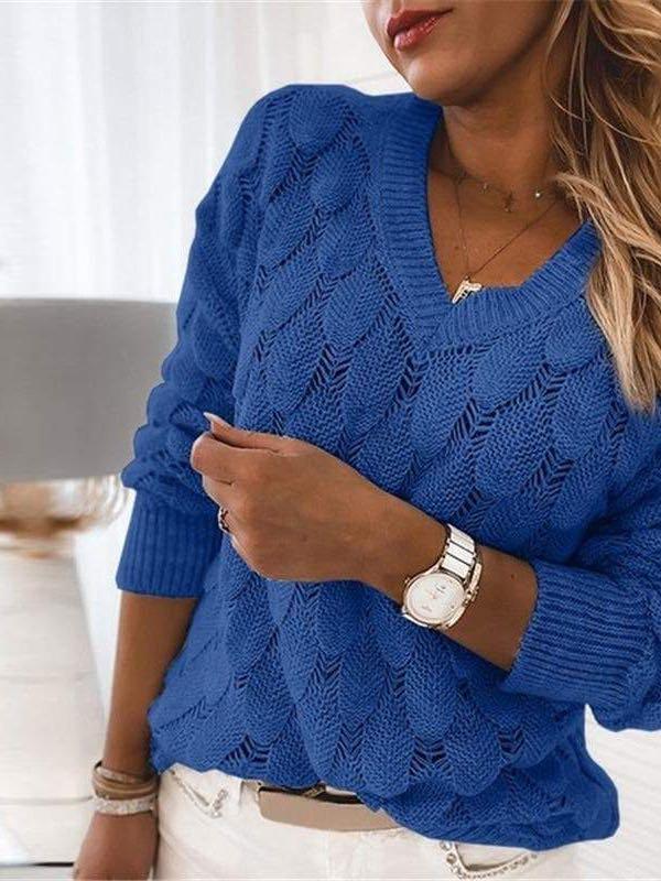 Women's Hollow V-neck Knitted Sweater - INS | Online Fashion Free Shipping Clothing, Dresses, Tops, Shoes