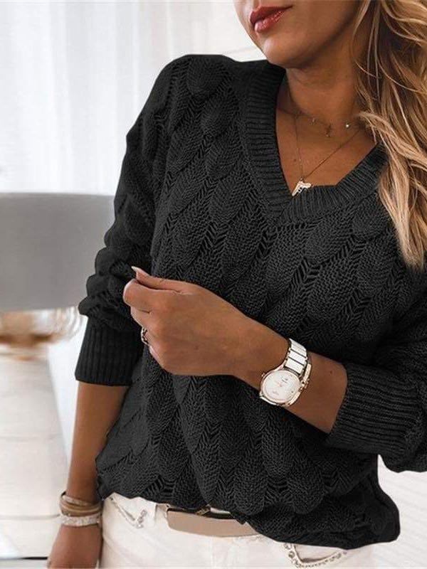 Women's Hollow V-neck Knitted Sweater - INS | Online Fashion Free Shipping Clothing, Dresses, Tops, Shoes