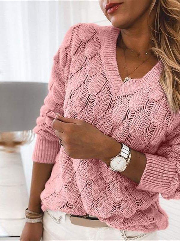 Women's Hollow V-neck Knitted Sweater - INS | Online Fashion Free Shipping Clothing, Dresses, Tops, Shoes