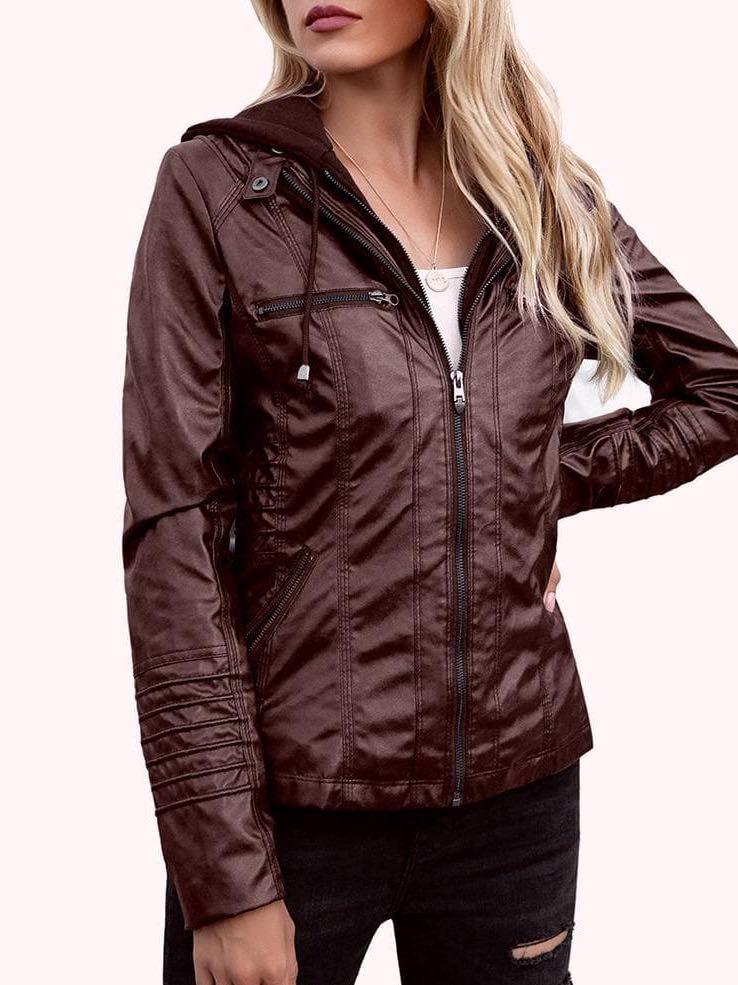 Women's Hooded PU Leather Jacket