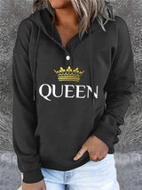 Women's Hoodies Buttons Letter Crown Print Drawstring Hoody - Hoodies - INS | Online Fashion Free Shipping Clothing, Dresses, Tops, Shoes - 17/09/2021 - 20-30 - Category_Hoodies