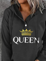 Women's Hoodies Buttons Letter Crown Print Drawstring Hoody - Hoodies - INS | Online Fashion Free Shipping Clothing, Dresses, Tops, Shoes - 17/09/2021 - 20-30 - Category_Hoodies