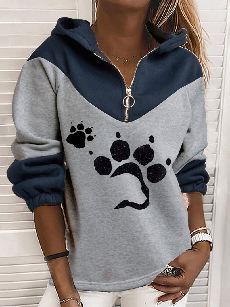 Women's Hoodies Cat Paw Print Zip Long Sleeve Hoodie - Hoodies - INS | Online Fashion Free Shipping Clothing, Dresses, Tops, Shoes - 08/11/2021 - 20-30 - color-blue