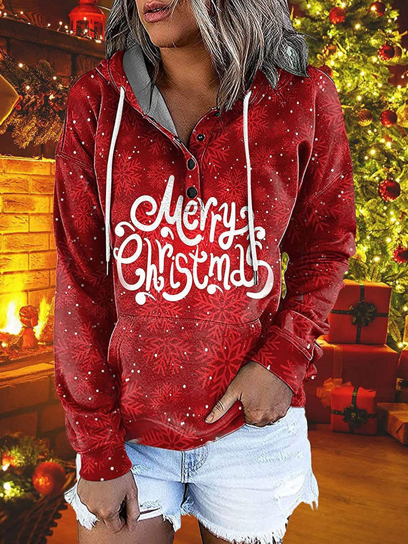 Women's Hoodies Christmas Printed Pocket Button Long Sleeve Hoodie - Hoodies - INS | Online Fashion Free Shipping Clothing, Dresses, Tops, Shoes - 20-30 - 23/11/2021 - color-black