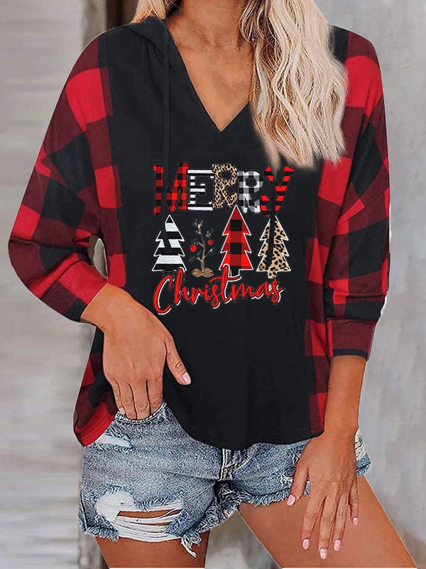 Women's Hoodies Christmas Tree Plaid Long Sleeve Hoodie - Hoodies - INS | Online Fashion Free Shipping Clothing, Dresses, Tops, Shoes - 03/11/2021 - 20-30 - color-blue