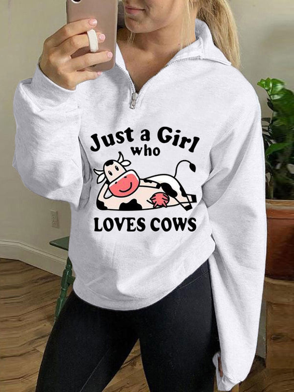 Women's Hoodies Cow Letter Printed Zipper Long Sleeve Hoody - Hoodies - INS | Online Fashion Free Shipping Clothing, Dresses, Tops, Shoes - 08/11/2021 - 20-30 - color-black