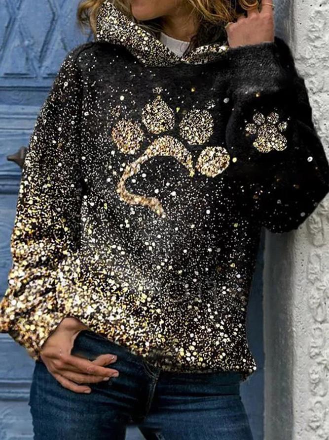 Women's Hoodies Dog Paw Print Long Sleeve Hoodie - Hoodies - INS | Online Fashion Free Shipping Clothing, Dresses, Tops, Shoes - 18/11/2021 - 20-30 - color-black