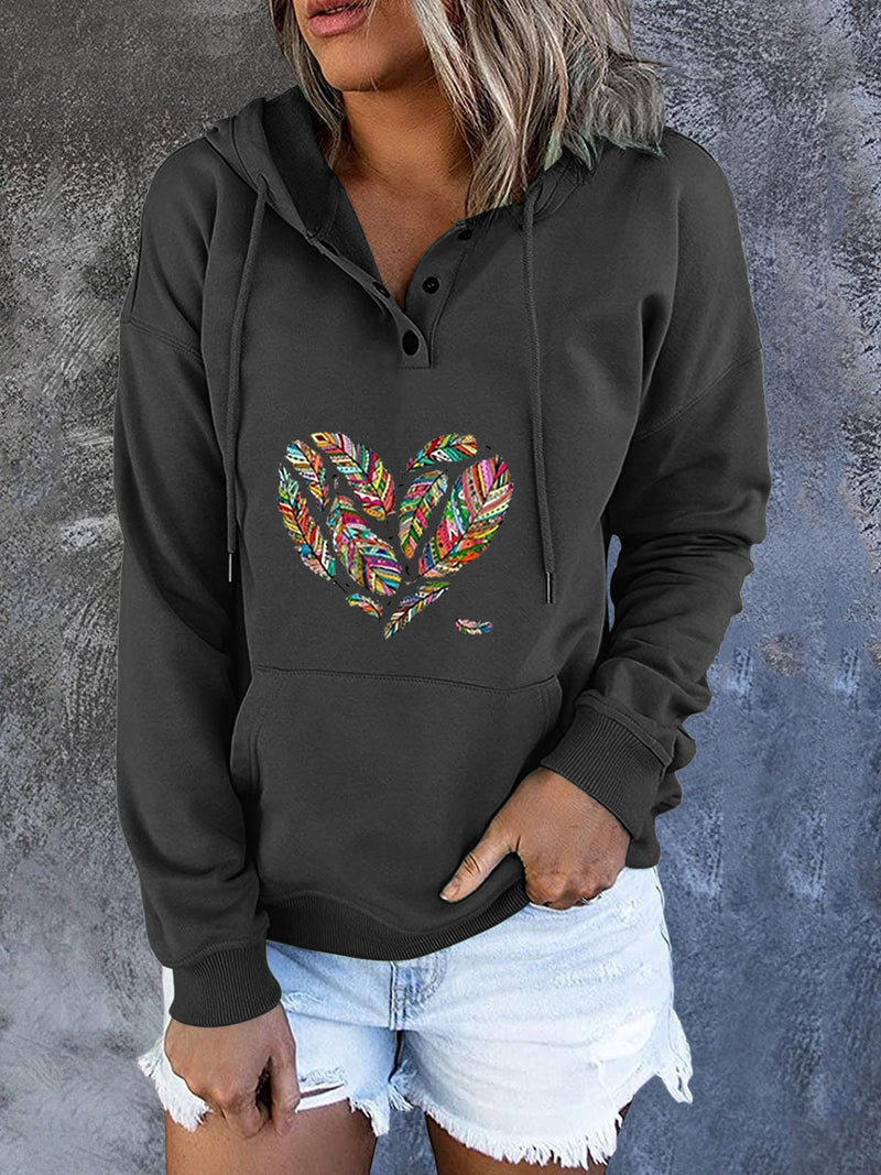 Women's Hoodies Feather Heart Drawstring Pocket Long Sleeve Hoody - Hoodies - INS | Online Fashion Free Shipping Clothing, Dresses, Tops, Shoes - 04/11/2021 - 20-30 - color-black