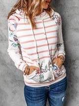 Women's Hoodies Floral Stripe Pocket Long Sleeve Hoodie - Hoodies - INS | Online Fashion Free Shipping Clothing, Dresses, Tops, Shoes - 12/11/2021 - 20-30 - color-white