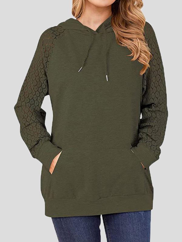 Women's Hoodies Lace Long Sleeve Drawstring Pocket Hoodie - Hoodies - INS | Online Fashion Free Shipping Clothing, Dresses, Tops, Shoes - 06/11/2021 - 20-30 - color-black