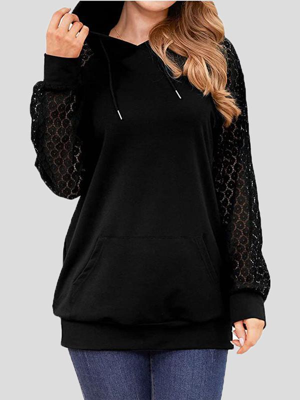 Women's Hoodies Lace Long Sleeve Drawstring Pocket Hoodie - Hoodies - INS | Online Fashion Free Shipping Clothing, Dresses, Tops, Shoes - 06/11/2021 - 20-30 - color-black