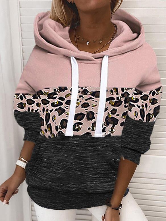 Women's Hoodies Leopard Print Pocket Drawstring Long Sleeve Hoodie - Hoodies - INS | Online Fashion Free Shipping Clothing, Dresses, Tops, Shoes - 16/11/2021 - 20-30 - color-black