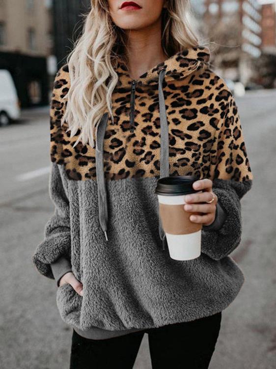 Women's Hoodies Leopard Print Zip Pocket Long Sleeve Hoody - Hoodies - INS | Online Fashion Free Shipping Clothing, Dresses, Tops, Shoes - 11/10/2021 - 20-30 - color-black