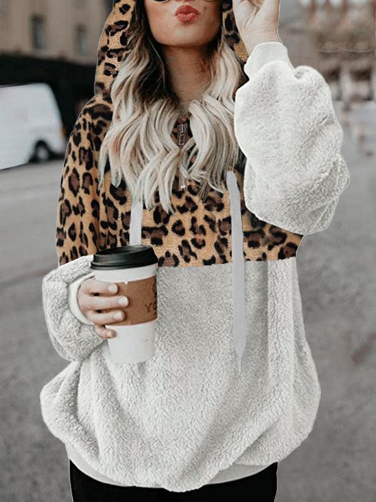 Women's Hoodies Leopard Print Zip Pocket Long Sleeve Hoody - Hoodies - INS | Online Fashion Free Shipping Clothing, Dresses, Tops, Shoes - 11/10/2021 - 20-30 - color-black