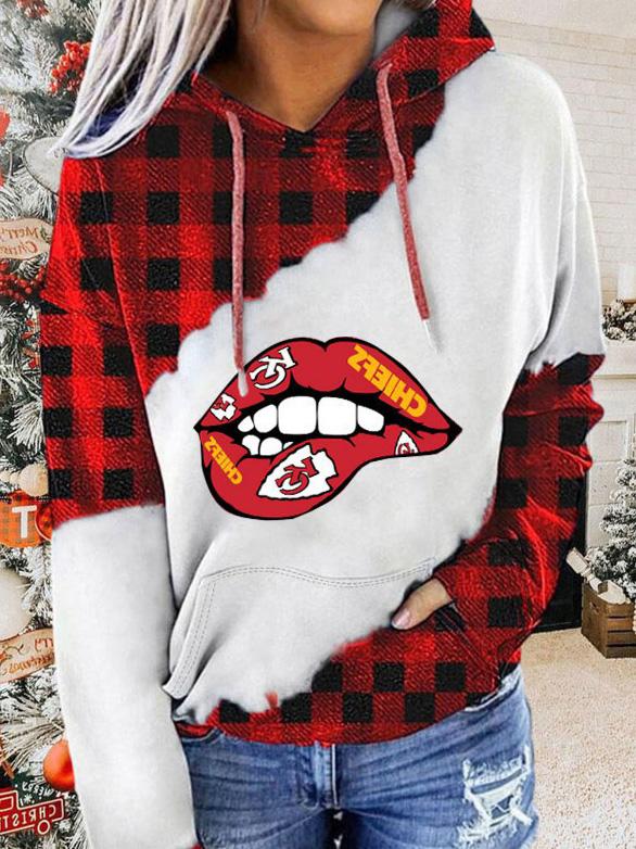 Women's Hoodies Lip Check Print Contrast Pocket Hoodie - Hoodies - INS | Online Fashion Free Shipping Clothing, Dresses, Tops, Shoes - 13/09/2021 - 20-30 - Category_Hoodies