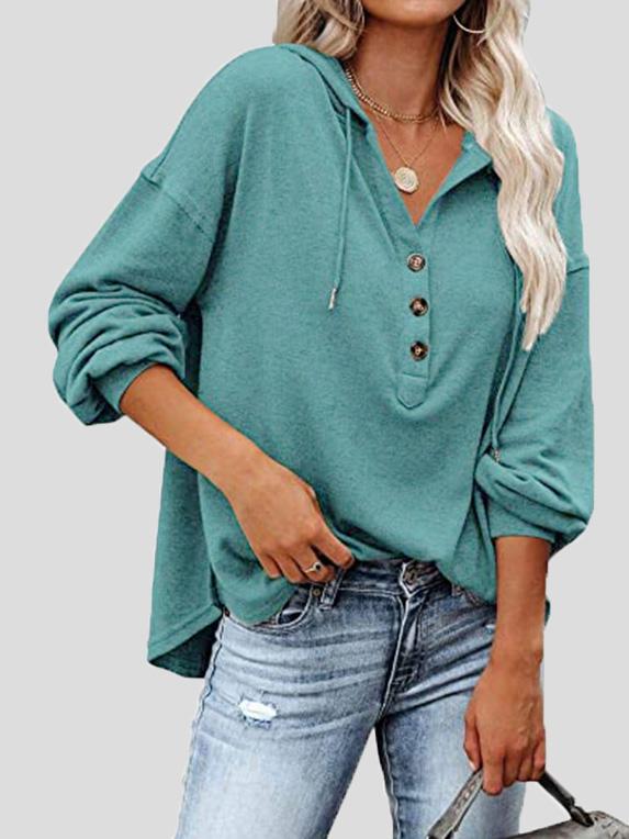 Women's Hoodies Long Sleeve V-Neck Drawstring Button Sports Hoodie - Hoodies - INS | Online Fashion Free Shipping Clothing, Dresses, Tops, Shoes - 09/08/2021 - 30-40 - Category_Hoodies