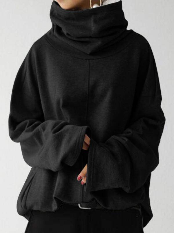 Women's Hoodies Loose Long Sleeve High Neck Pullover Hoodie - Hoodies - INS | Online Fashion Free Shipping Clothing, Dresses, Tops, Shoes - 20-30 - 20/10/2021 - color-black